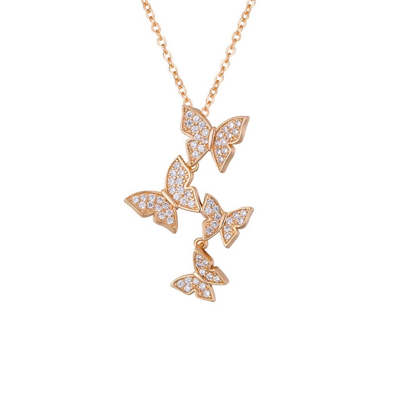 XINSHUN Real 925 Sterling Silver Long Zircon Butterfly Necklaces Necklace for Women Ladies - Image 1